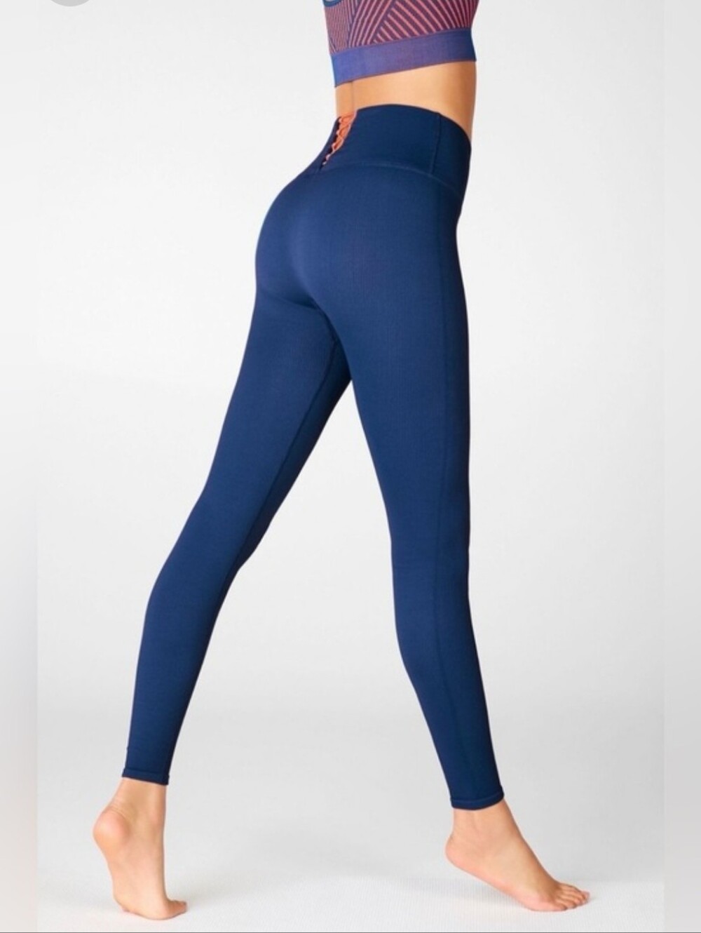 Fabletics High Waisted Seamless Ribbed Leggings Blue Size Small NWT